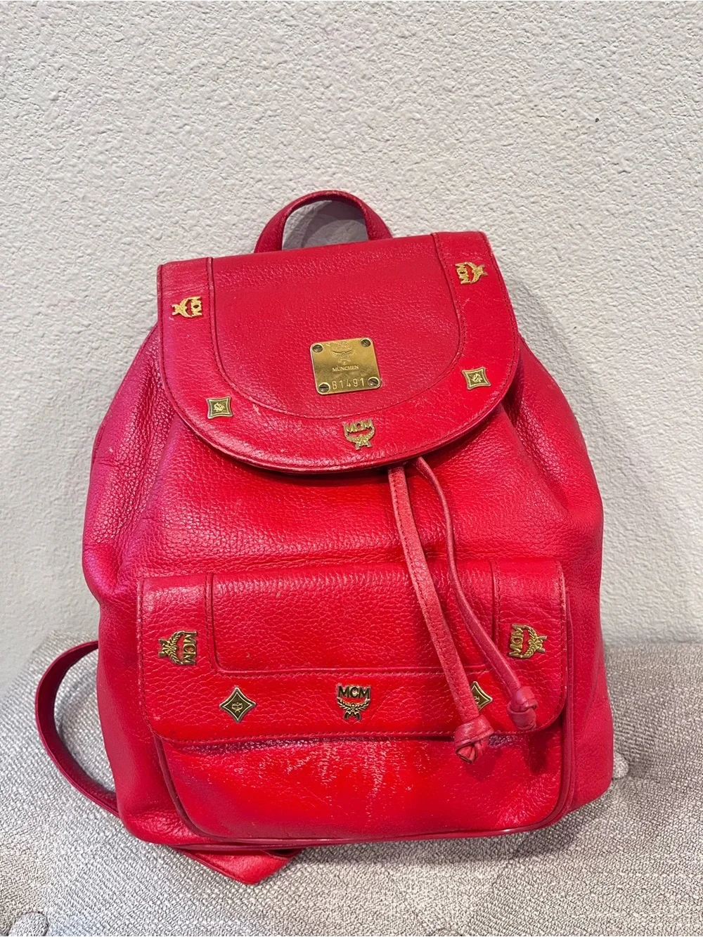 MCM Vintage Pebbled Leather Backpack.
